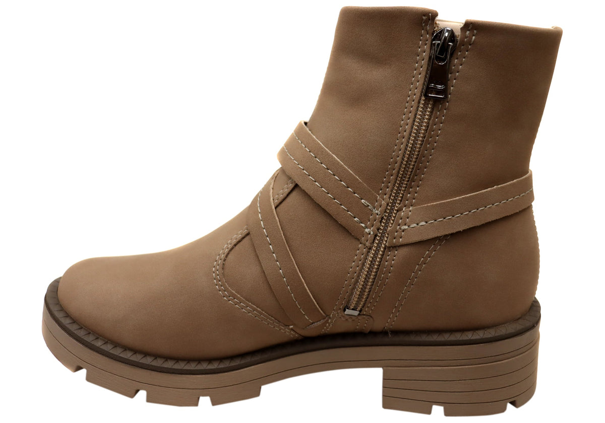 Bianka Womens Comfortable Brazilian Low Heel Ankle Boots