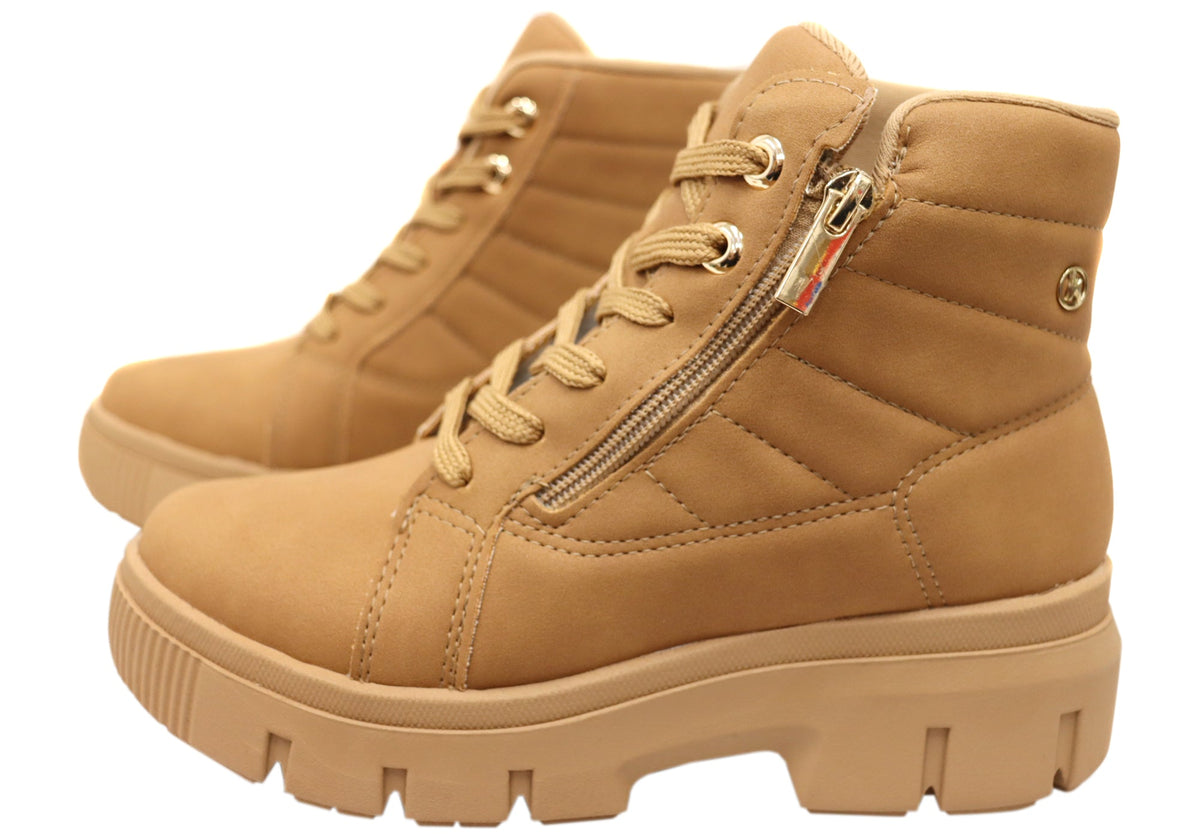 Dilly Womens Comfortable Brazilian Low Heel Lace Up Ankle Boots