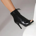 Mia Peep-Toe Stiletto Boots – Women’s Lace-Up Ankle Heels