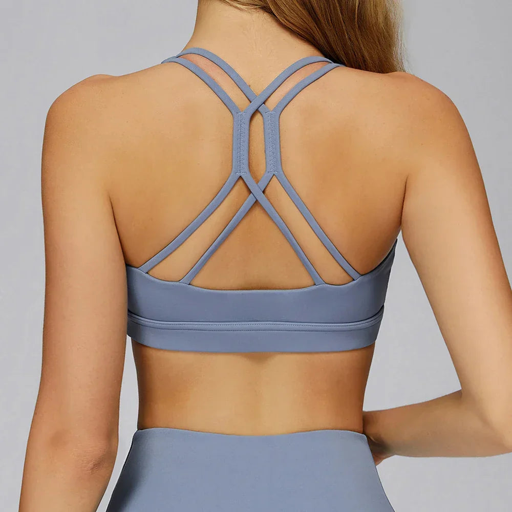 Women Tops Back Cross Strap Tank Top Push Up Underwear Running Sports Bra Breathable Soft Fitness Beauty Solid Color Yoga Bra